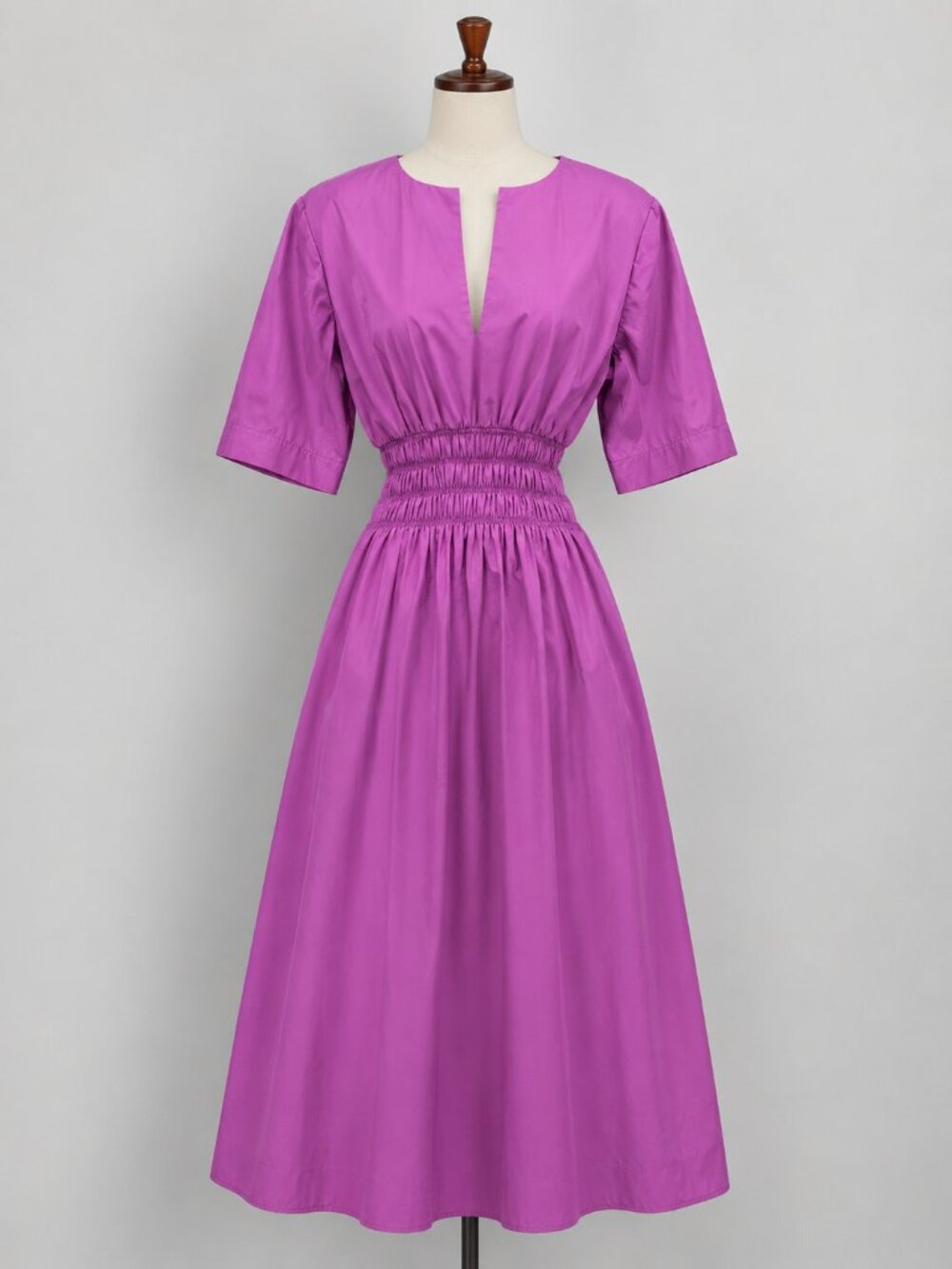 Mariadelaorden Dress 6 38 Pink Roma V-Neck Half Sleeve Smocked Waist Midi Cotton